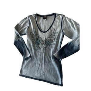 Harley Davidson Shirt S women tie dye blue wildhorse bend Oregon longsleeve top